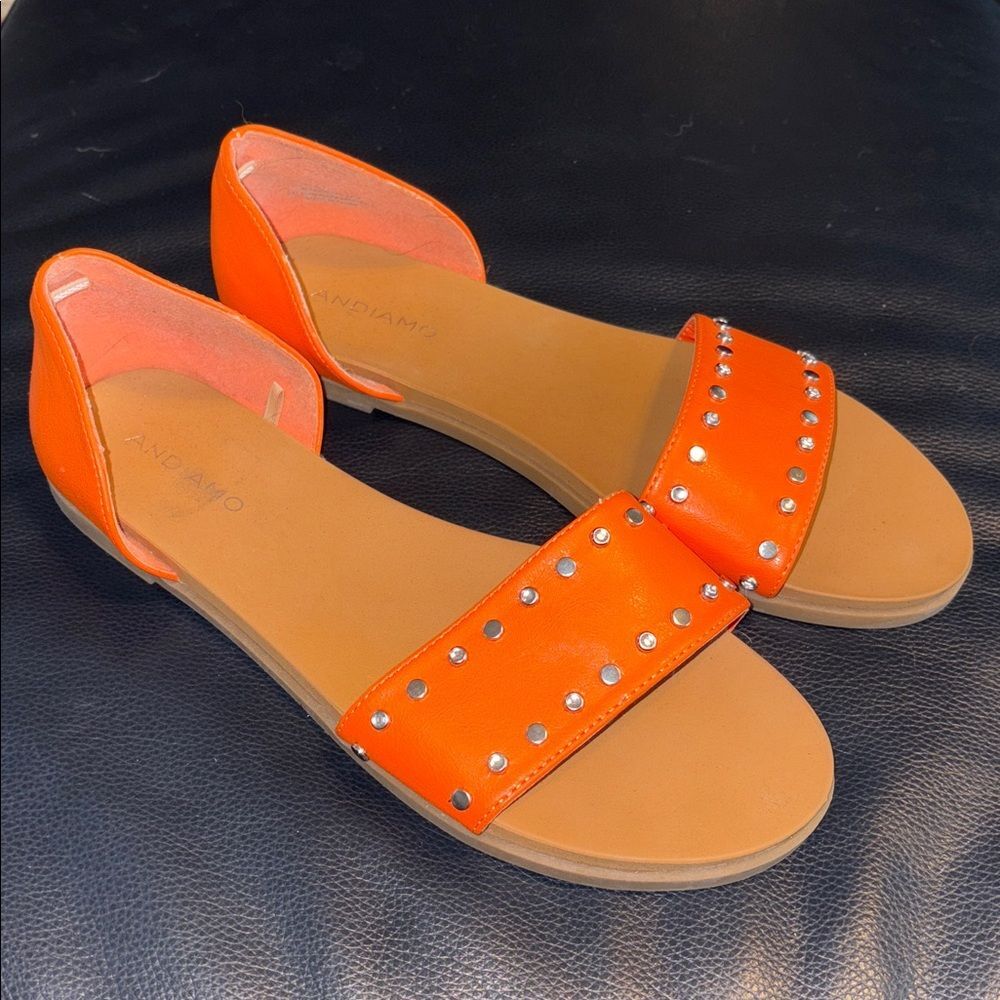 Andiamo Orange & Silver Stud Flats Sandals